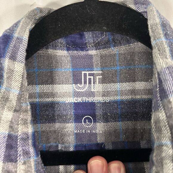 Jack Threads Flannel Shirt Men's Large Grey Blue Plaid Button Up Long Sleeve Cot - Picture 4 of 6